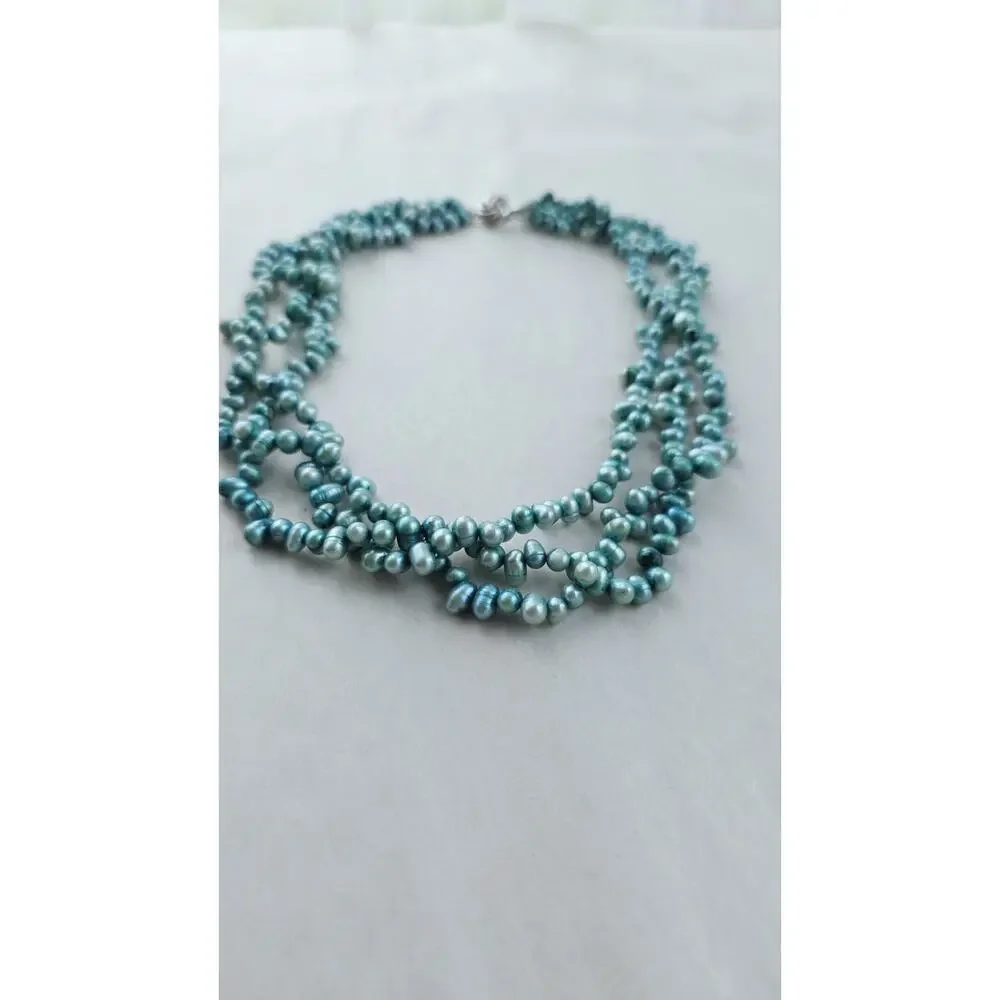 Genuine rice Pearl 3 strand Choker Necklace 16